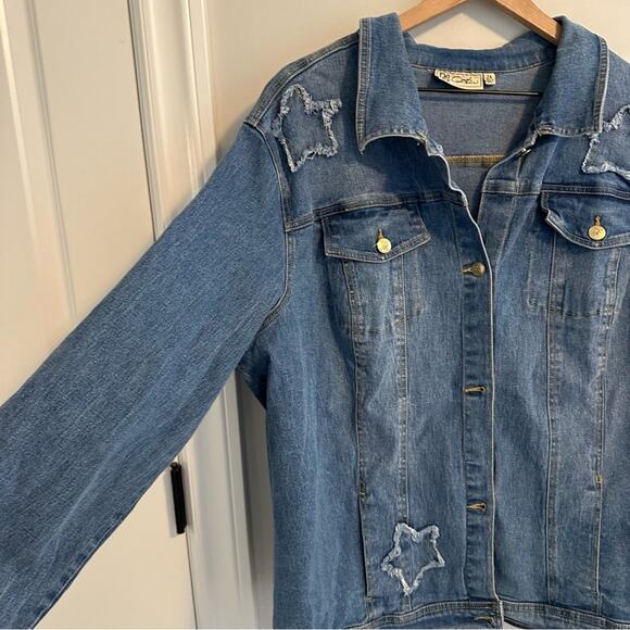 DG2 Diane Gilman Blue Denim Star Jean Jacket 2X - Picture 10 of 12